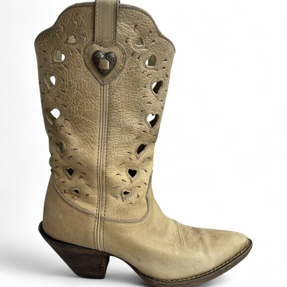 Durango Ivory Leather Hearts Western Cowboy Cowgirl High Heel Boots Women's 7 M - Picture 8 of 14